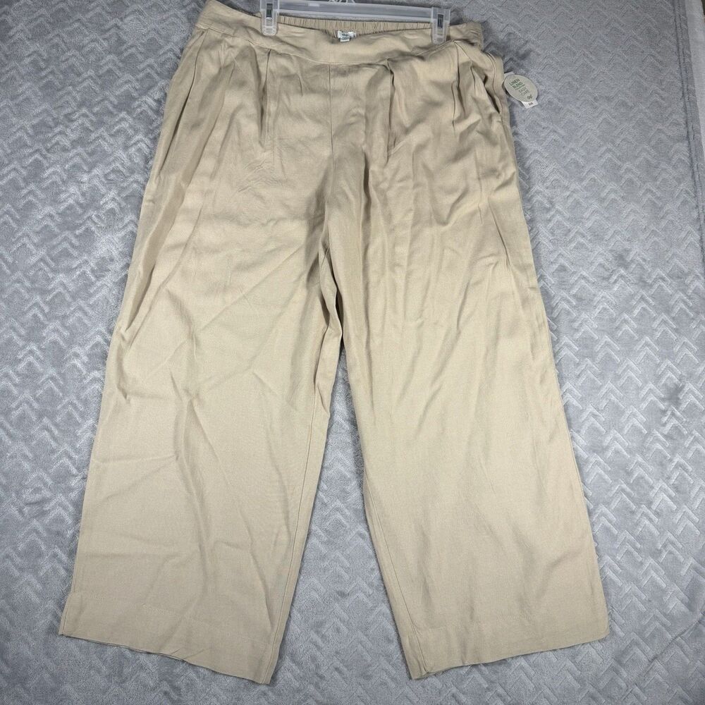 Dip Pants Womens XL Beige Wide Leg Pull On High Rise Viscose Linen Blend Casual